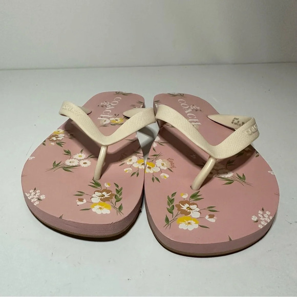 Coach Womens Flip Flops Floral Pattern Pink/Tan Size 8B (FG3437) - Picture 5 of 9